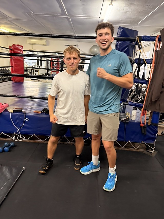 Doron with a client after an hour of pads and conditioning.