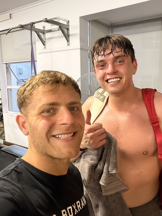 Doron and a client after finishing a boxing session at Top Floor Boxing.