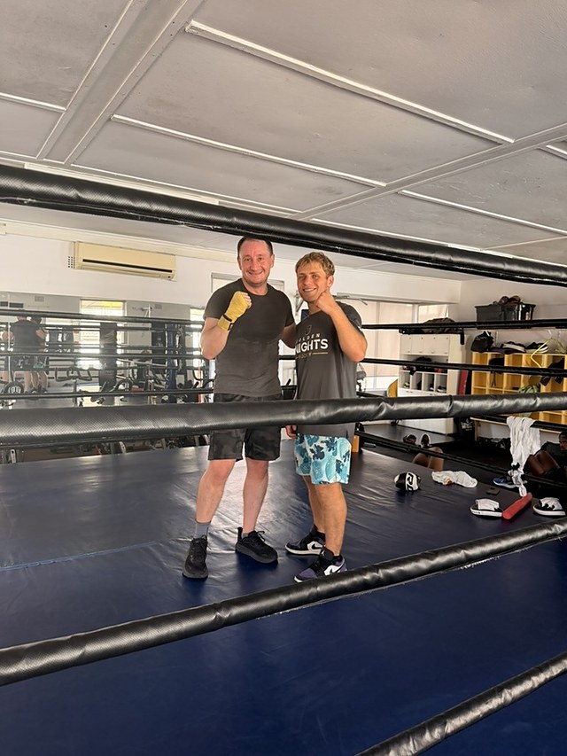 Two clients in the ring at Top Floor Boxing in Sea Point.